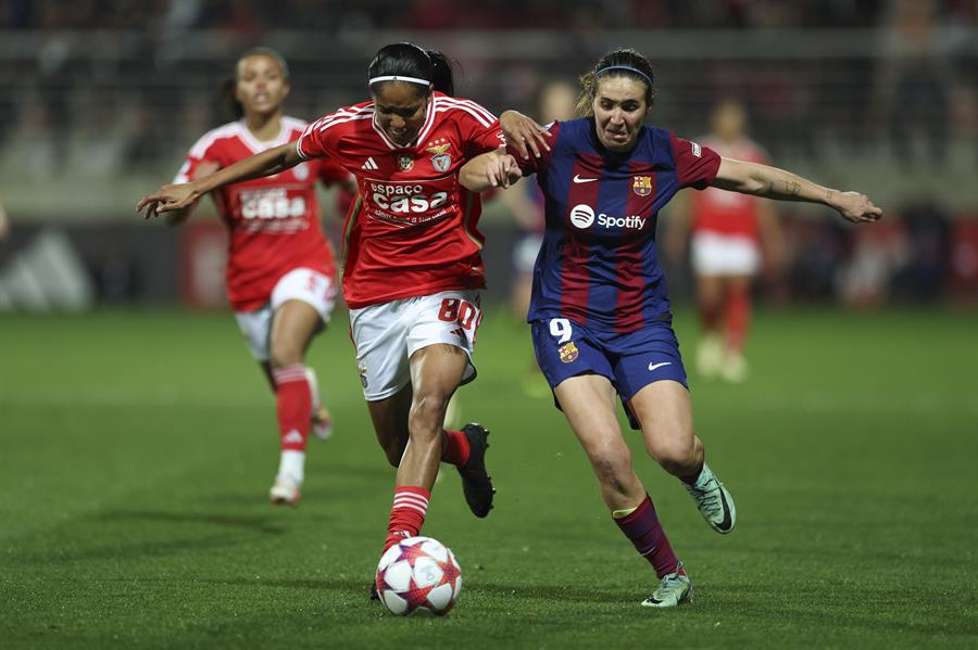 La barcelonista Mariona Caldentey durante un partido de la Liga de Campeones ante el Benfica. /EFE