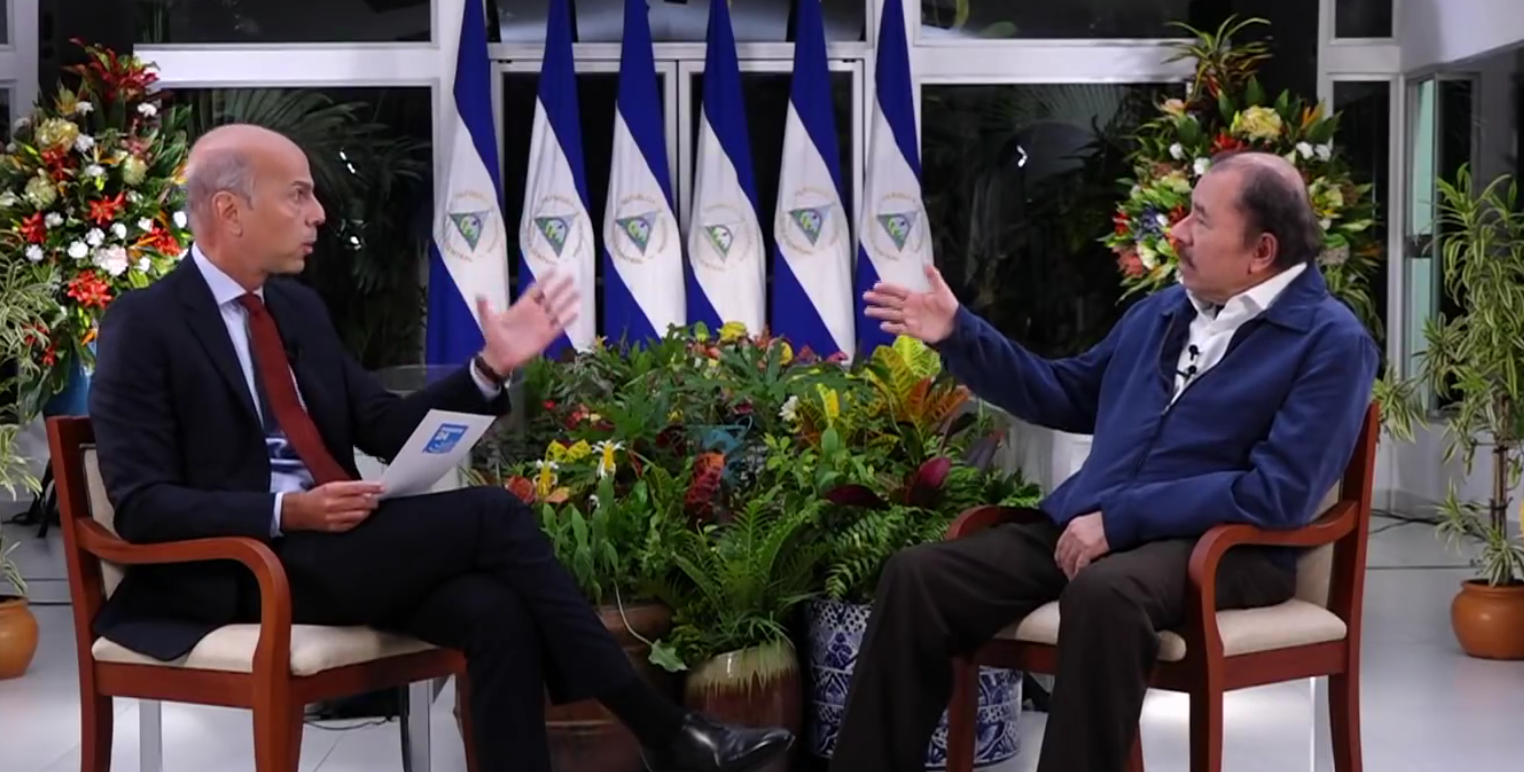 Imagen de la entrevista que concedio el presidente Daniel Ortega a France 24.