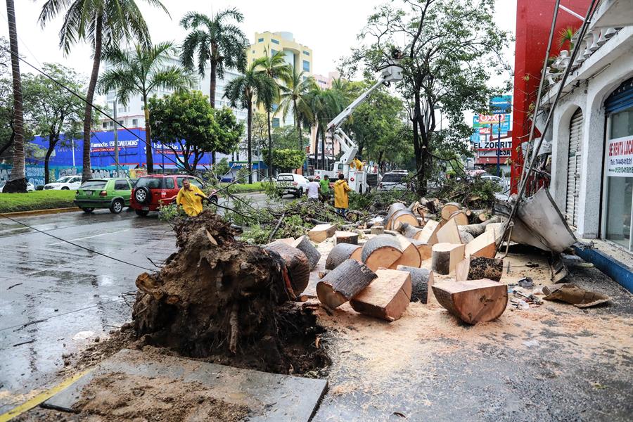Bomberos trabajan para retirar los escombros que dejó el paso de la depresión tropical Cuatro-E / EFE