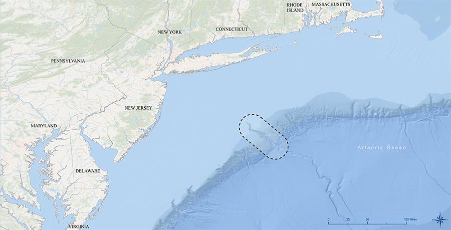 Este gráfico muestra la localización del Cañón del Hudson, que nace en la costa de Nueva York./ EFE