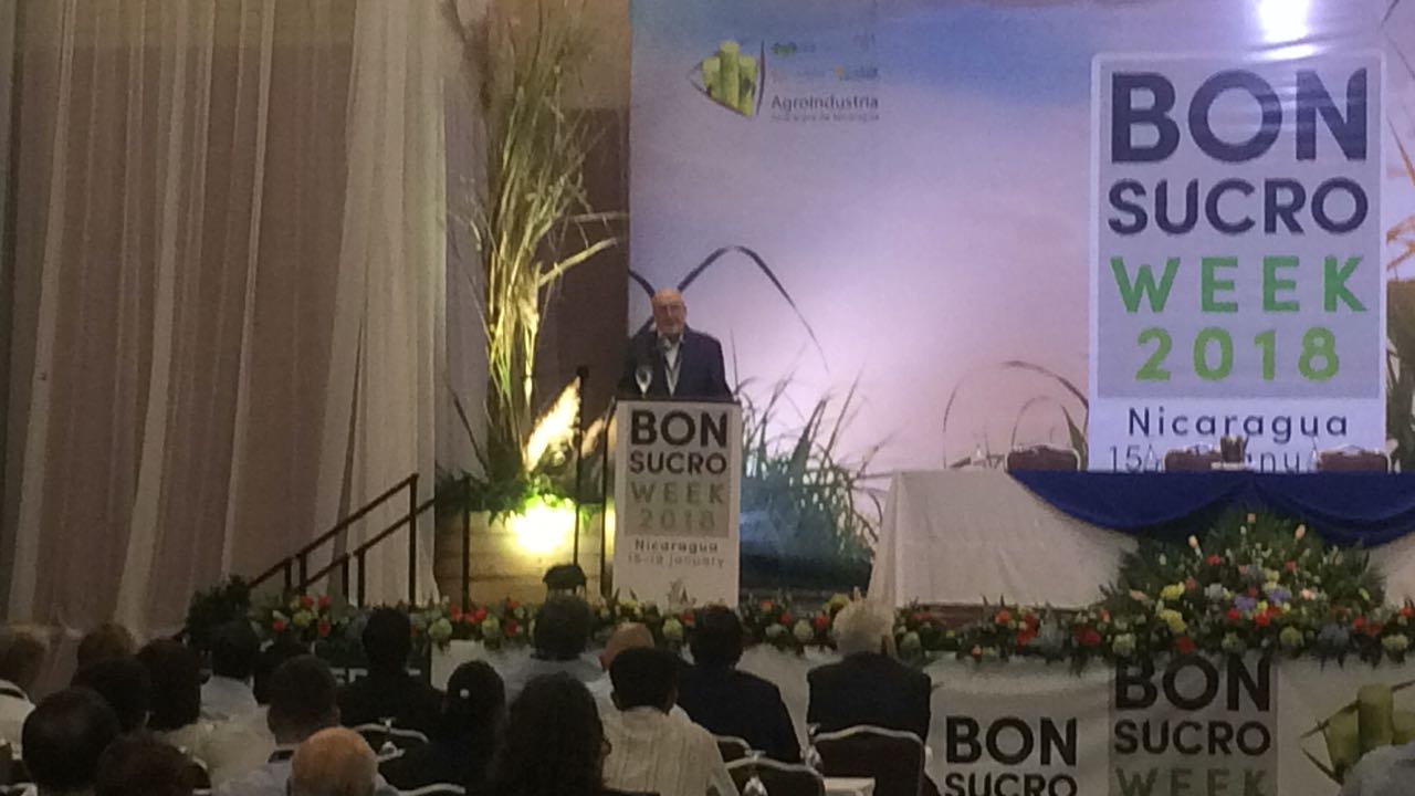 El empresario nicaragüense Carlos Pellas, en el acto de bienvenida de la Semana Bonsucro 2018. Foto: Walkiria Chavarría