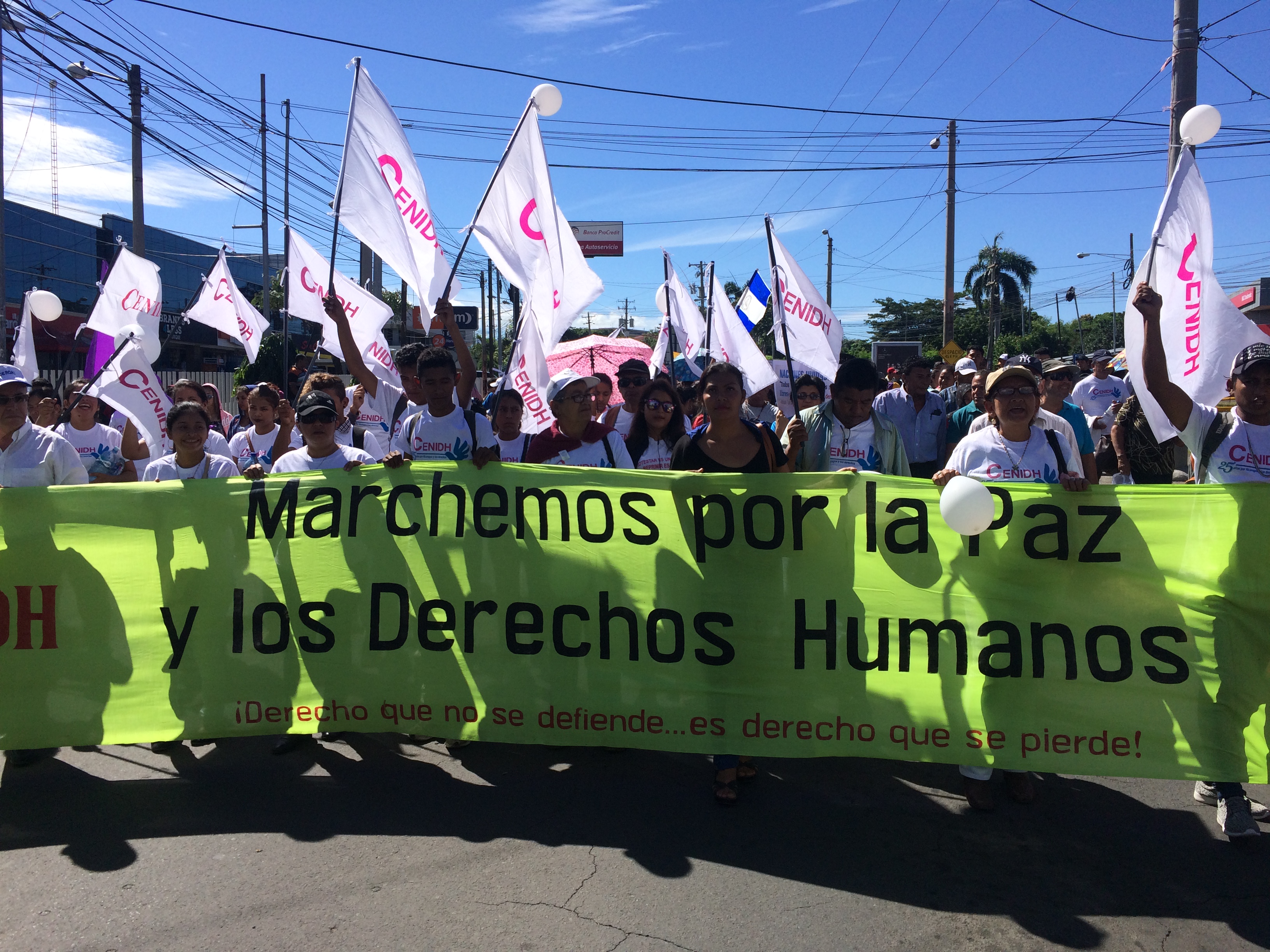 Participantes en la marcha por el respeto a los derechos humanos en Nicaragua.