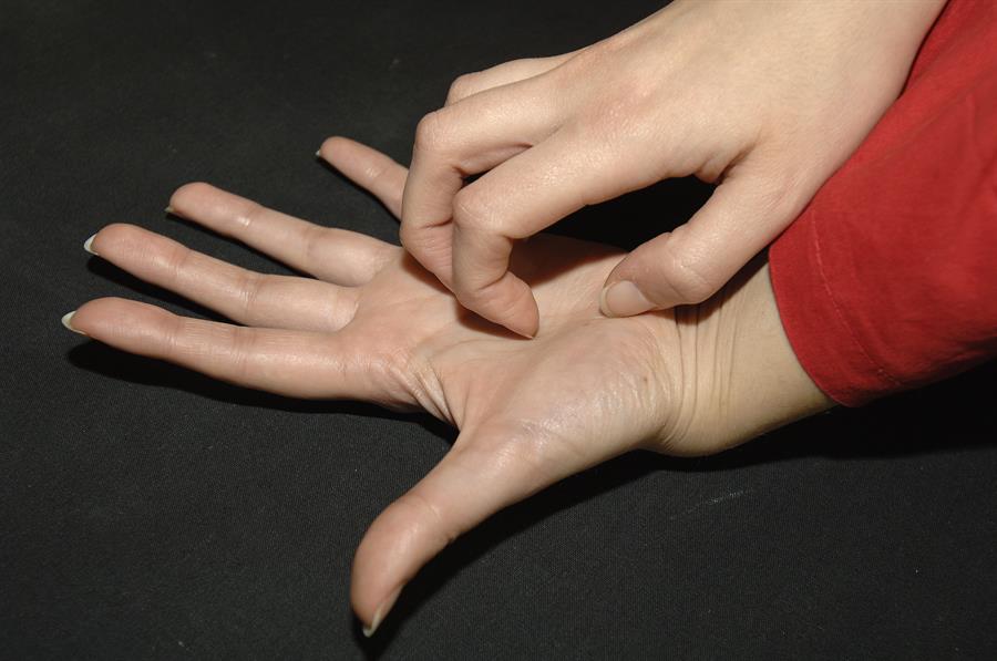 En la imagen de archivo, una joven rasca la palma de su mano a causa de los picores producidos por una dermatitis./ EFE