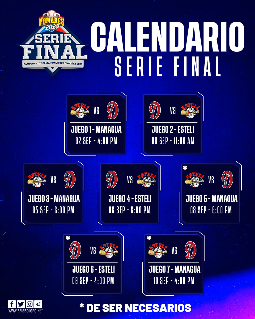 Calendario serie final Germán Pomares Ordoñez.