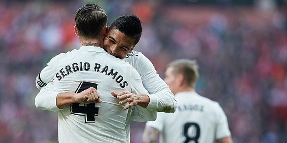 Ramos y Casemiro tras la victoria en el Wanda