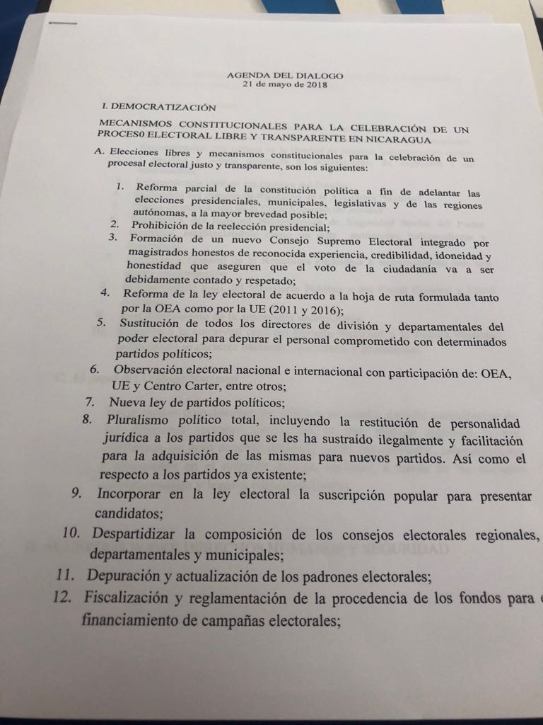 Parte de los puntos a discutir en la sesión plenaria del tercer día del Diálogo Nacional