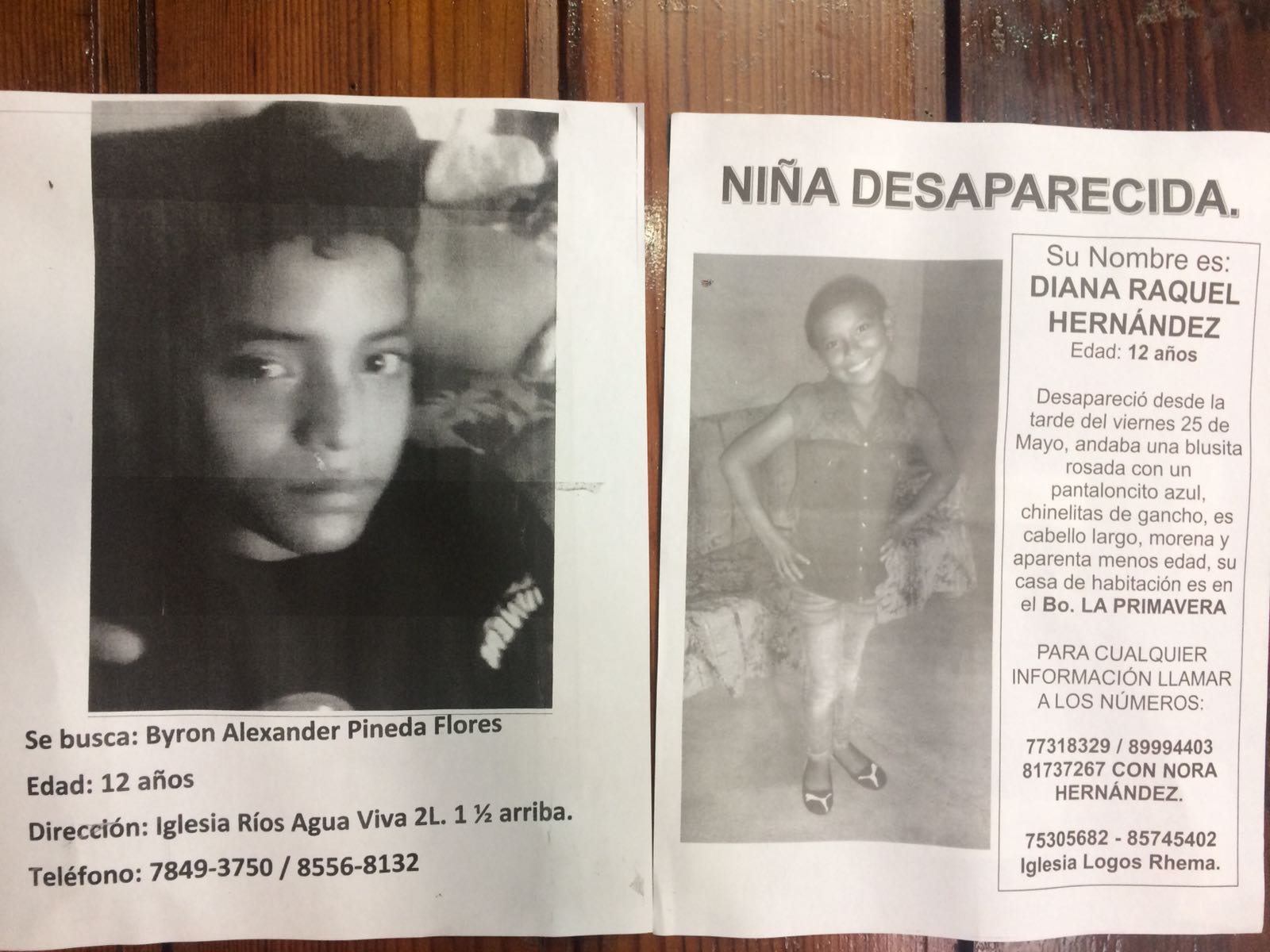 Byron Alexander Pineda Flores y Diana Raquel Hernández, ambos de 12 años, han sido reportados como desaparecidos.