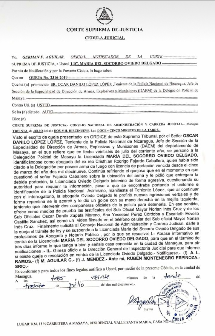 Cédula Judicial. 