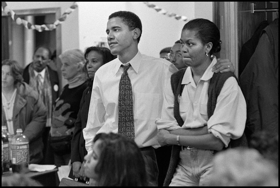 Barack Obama y Michelle Obama en su primera campaña política por el Senado en Illinois