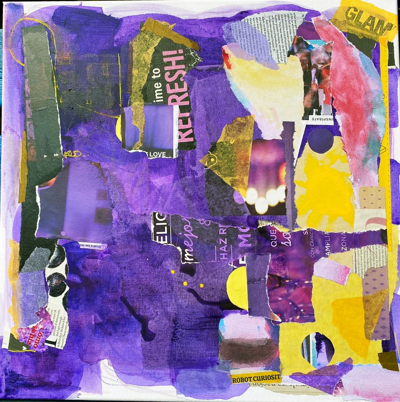 Obra de Karla Cecilia Rodríguez titulada Alma Púrpura (collage mixta)