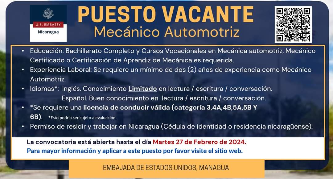 The Us Embassy In Managua Has Three Vacant Positions