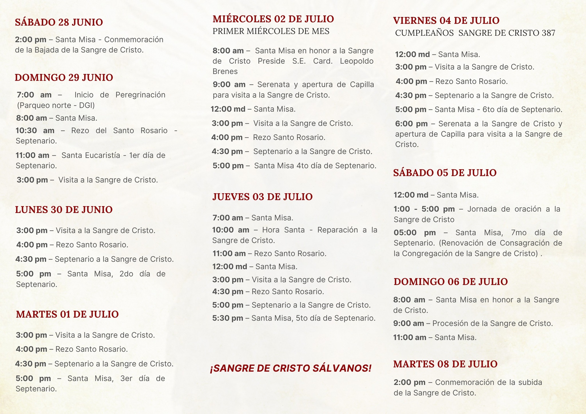 Festividades en honor a la Sangre de Cristo